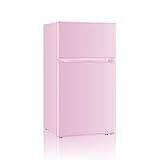 Saeoola Mini Fridge with Freezer, 3.2 Cu.Ft, 2 Doors Compact Mini Refrigerator with Separate Freezer for Dorm, Bedroom, Office, Apartment with 7-Level Temperature Control, Removable Shelves (Pink)