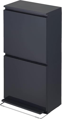 フタ付きゴミ箱 リビング 40L ペダル2段ワイド 丸洗い可 黒 奥行スリム
