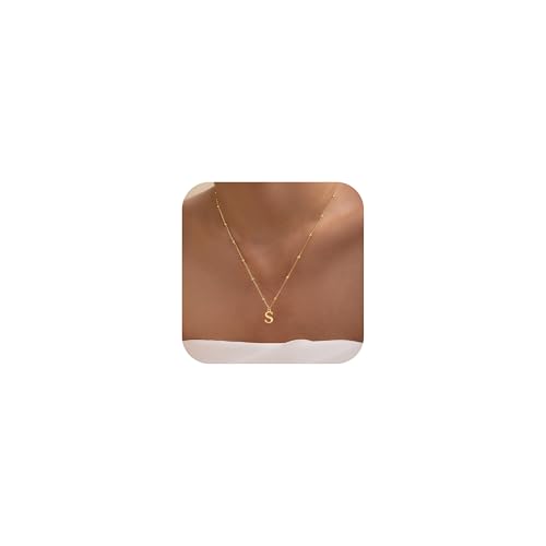 MDIEEL Initial Necklaces for Women Dainty Gold Letter Pendant Necklace 14k Gold Plated A-Z Name Necklaces Cute Charm Choker Necklace Fashion Accessories Non Tarnish Trendy Jewelry Gift (S Gold)
