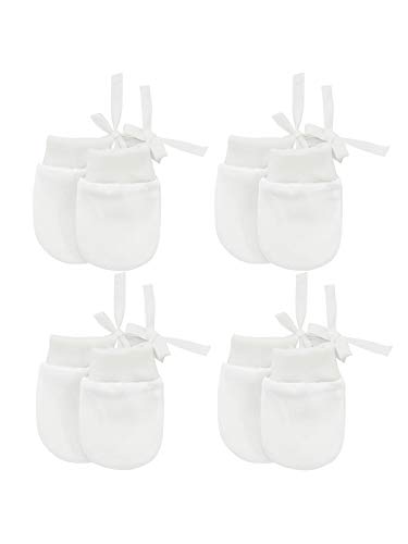 Century Star Baby Mittens Cotton Newborn Mittens No Scratch Gloves for Baby Girls Boys Infant Mittens 4 Pairs White 0-12 Months