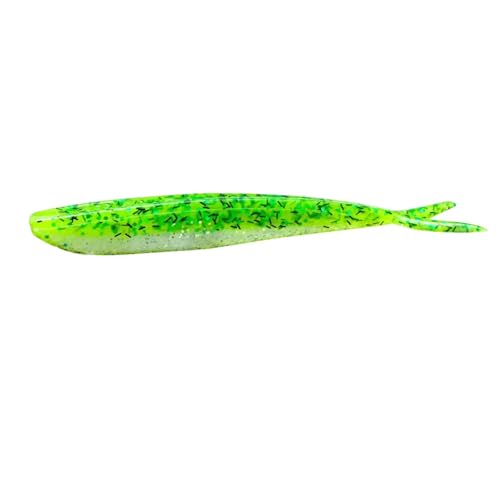Lunker City Fishing Fin-S Fish 4" Split Tail Soft Plastic Jerk Bait Minnow Original Walleye and Bass Lure, 10 Per Bag, Made in The USA - 79 Green Shad Flash