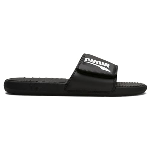 PUMA Men's Cool Cat Hook & Loop Slide Sandal, Black/Logo White, 12