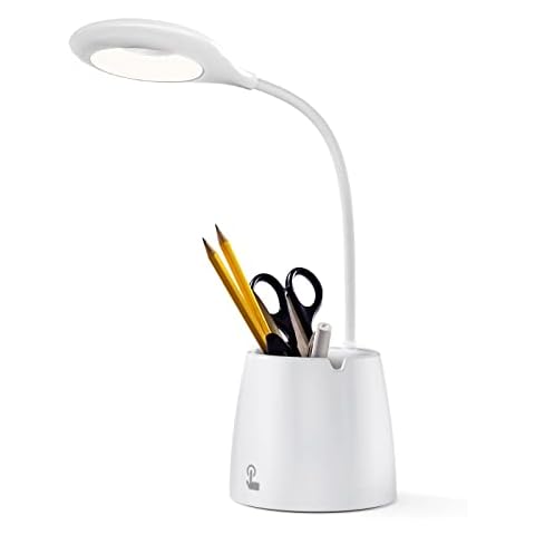 VOXON Small LED Table Lamp with Pen & Phone Holder, USB Rechargeable & Dimmable Reading Lamp, Eye-Caring Studying Lamp with 360° Flexible Neck, Touch Control, for Kids Adults Home Office Cover