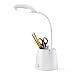 Lampe de Bureau LED, VOXON Lampe de table LED dimmable, Veilleuse Lampe avec gradation en continu pour Etudier, USB Rechargeable, Porte Stylo & Telepone (blanc)