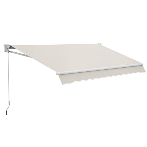 Outsunny Toldo Manual Retráctil 200x295 cm Toldo Enrollable de Exterior con Manivela de Metal y Impermeable Anti-UV para Jardín Terraza Ventanas Crema
