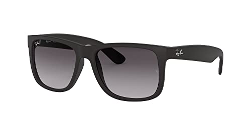 Image of Ray-Ban Unisex RB4165 Justin Rectangular Sunglasses, Rubber Black /Light Grey Gradient Dark Grey, 55 mm