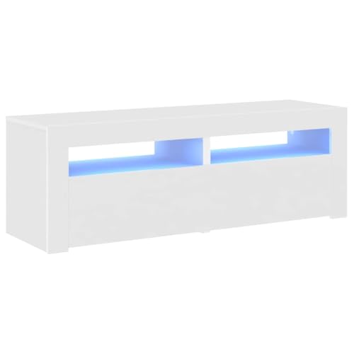 vidaXL TV Schrank mit LED-Leuchten Lowboard Fernsehschrank Fernsehtisch Sideboard HiFi-Schrank TV Möbel Tisch Board Weiß 120x35x40cm