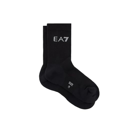 EA7 Emporio Armani Tennis Pro Athletic Socks, Black with White Logo, Ankle Length, Black, Medium