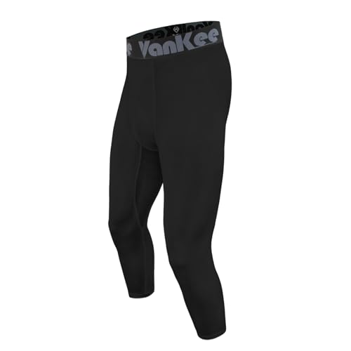 VanKee Men's Compression Trousers 3/4 Athletic Tight Leggings Running Quick Dry Bottoms Sports Base Layer Pants for Cycling Basketball Yoga Gym Black