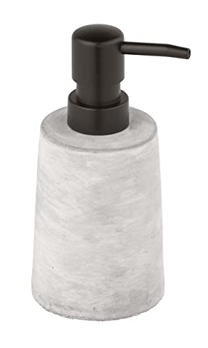 WENKO Dispenser di sapone Villena ricaricabile per sapone manuale in calcestruzzo resistente, effetto pietra naturale rustica, dimensioni: 8,2 x 15,9 x 7,2 cm, capacità: 150 ml, grigio/nero