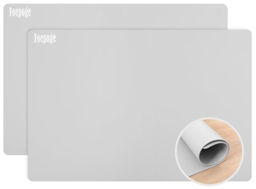 2 Pack Extra Thick 2MM Silicone Mat for Worktops, 60 × 40 cm Kitchen Worktop Protector, Non-Stick Heat Resistant Countertop Mat, Large Heatproof Mat, Silicone Countertop Protector, Foepoge, Grey