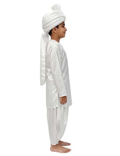 Image of BookMyCostume Haryanvi Boy Indian State Traditional Fancy Dress Costume for Kids 10-12 years | White Color | Polyester | Ideal for Competitions & Cultural Events