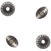 JewelrySupply Sterling Silver Navajo Style Pearl 5.7x3.5mm Corrugated Saucer Beads Package of 4 Beads