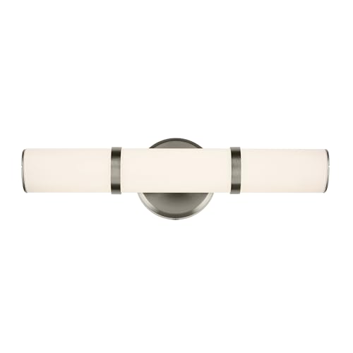 Image of Kichler Rosh 18 inch LED Bathroom Vanity Light Fixture with White Glass in Brushed Nickel, Modern Minimalist Bath Bar for Mirror, Dimmable (18 inch W x 5 inch H), 55187NILED