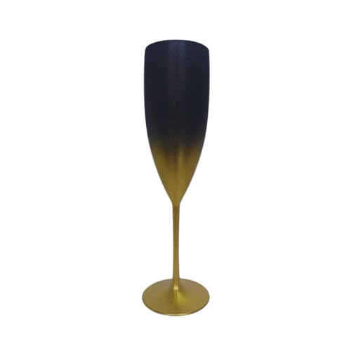 10 Taças Champanhe Acrílico Degrade Preto Fosco 160ml (Dourado)