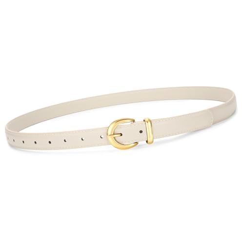 WHIPPY Women Leather Belt for Jeans Pants Dress Fashion Ladies Skinny Faux Leather Waist Belt with Shiny Gold Buckle