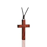 Holy Fringe Halskette mit Kreuz-Anhänger aus natürlichem Walnussholz für Damen und Herren – kleiner Holz-Kreuz-Anhänger für Autospiegel – religiöser Holzanhänger Schmuck, Walnut - S, Holz, Kein