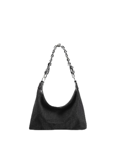 Image of Ecoright Denim Shoulder Bag for Women, Hand Bags for Women Stylish, Hobo Handbag, Women Handbags with Zipper Pocket