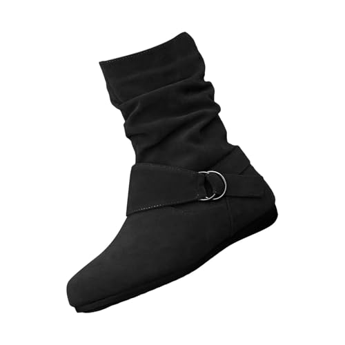 Generisch Bottines d'automne pour femme - Bottines plates et mi-hautes - Élégantes et rondes - Avec fermeture éclair - Antidérapantes - Pour femme, Noir , 36 EU