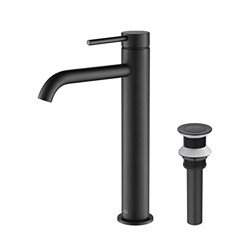 KIBI-KBF1009-Solid-Brass-Single-Handle-Single-Hole-Circular-Faucet-for-Bathroom-Sink-with-Pop-Up-Drain-High-Arc-Faucet-Spout-Design-Durable-Matte-Black-Finish-Corrosion-and-Rust-Resistant KIBI KBF1009 Solid Brass Single Handle Single Hole Circular Faucet for Bathroom Sink with Pop Up Drain High Arc Faucet Spout Design Durable Matte Black Finish Corrosion and Rust Resistant