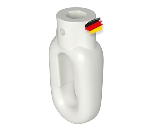 BAUHELD® Ilhó para toldo de plástico [fabricado na Alemanha] – Suporte para manivela de toldo com gancho de açougueiro [oval] – Ilhó de manivela em branco tráfego – RAL9016 – Orifício 10 mm –