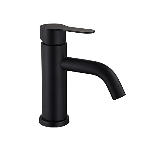 Grifo de lavabo negro monomando con agua fría y caliente para baño moderno