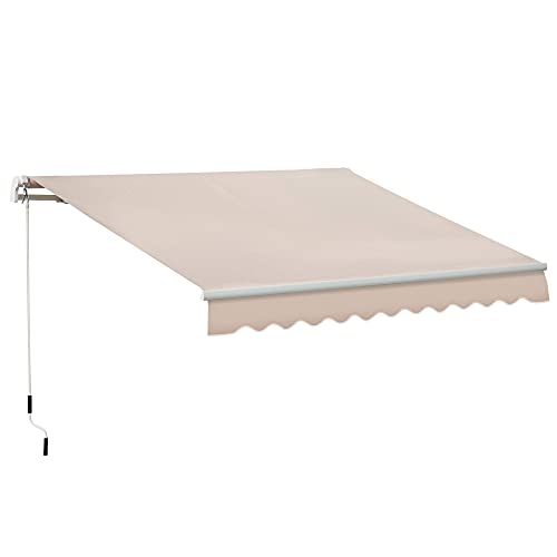 Outsunny 4x2.5m Retractable Manual Awning Window Door Sun Shade Canopy with Fittings and Crank Handle Beige