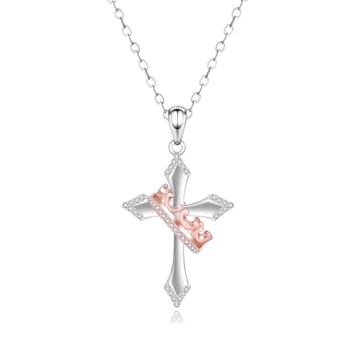 Senpotly 925 Sterling Silver Cross Necklace for Women - 3 Nail Thorn Crown Cross Necklace Compass Pendant Faith Christian Jewelry Religious Easter Christmas Gift for Men (Crown Cross)