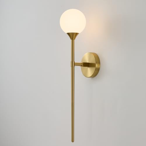 Image of Single Gold Globe Glass Wall Sconce with Milk White Glass Shade