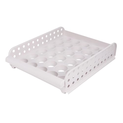 Huevera de plástico apilable para 30 huevos con diseño ranurado color blanco