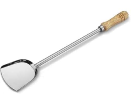Image of Steel Commercial Turner Palta 20 Inch with Wooden Handle | Stainless Steel Cooking Spatula Karchi for Indian Kitchen (Medium)