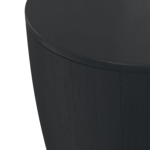 SIMPLIHOME Elmbrook End Table - 21 inch Wide Solid Mango Wood Round Drum Table with Vertical Panel Detailing in Black, Modern Nightstand or Plant Stand for Living Room or Bedroom, Assembled by SIMPLIHOME - Used condition - Image 7