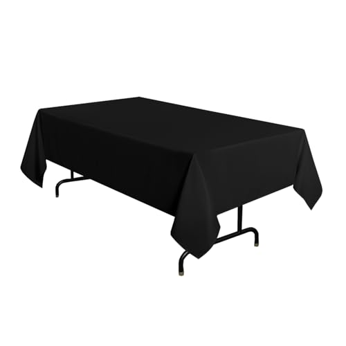 Image of sancua Black Tablecloth for 4 Foot Rectangle Tables - Rectangular 60x84 Inch Washable Polyester Fabric Table Cloth, Reusable Decorative Table Cover for Dining Wedding Party Birthday Banquet Reception