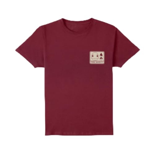 Image of Official Pokémon Woodland Fire Safety T-Shirt Mens Burgundy - XL