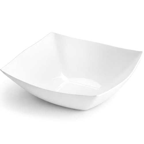 Blue Sky Square Fancy White Plastic Serving Bowl - 128oz (1 Count) - Elegant Dinnerware for Parties, Weddings & Events