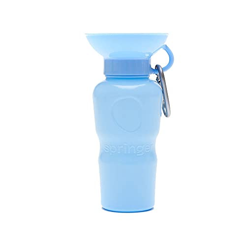Image of Springer Dog Water Bottle | Portable Travel Drinking Feeder Dispenser for Dogs & Puppies | As Seen on Shark Tank | Leak-Proof Bowl | BPA-Free | Outdoor Walking, Hiking & Travel | 22oz Blue