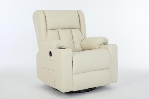 كرسي من عام للاسترخاء والعلاج بالتدليك وتخفيف آلام الظهر والتوتر، مع وظيفة المساج وتكنولوجيا الهواء الساخن ومسند ظهر قابل للتعديل، مصنوع من الجلد، باللون البيج