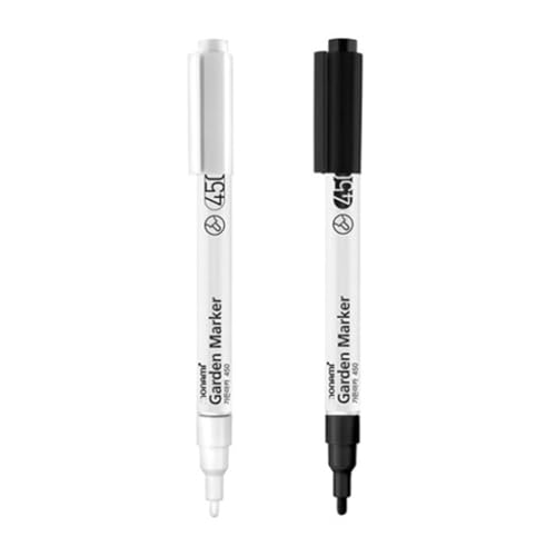 JSEVEN Garden Marker Set with 0.9mm Tip, Black and White, Plant Label Pens for Pots, 2-Pack [1xBlack, 1xWhite]