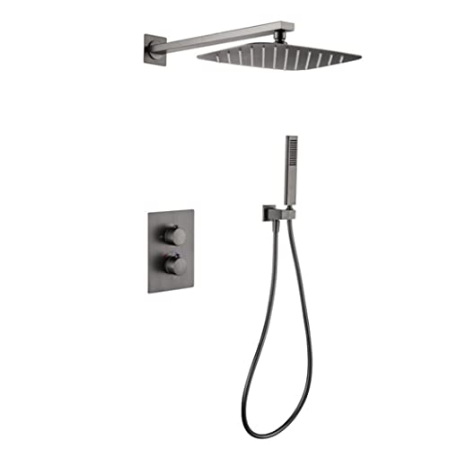 Douche effet pluie 10 pouces et mitigeur thermostatique encastré gris pour spa à la maison