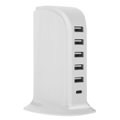 Homoyoyo Estación de carga USB de 5 puertos para escritorio, enchufe múltiple con identificación inteligente para teléfonos, tabletas, portátiles