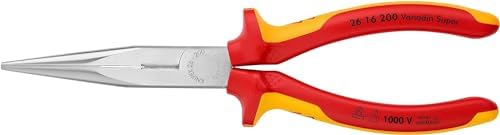 KNIPEX Snipe Nose Side Cutting Pliers (Stork Beak Pliers) Self-Service Card Chrome-Plated Insulated with Multi-Component Grips, 26 16 200 SB