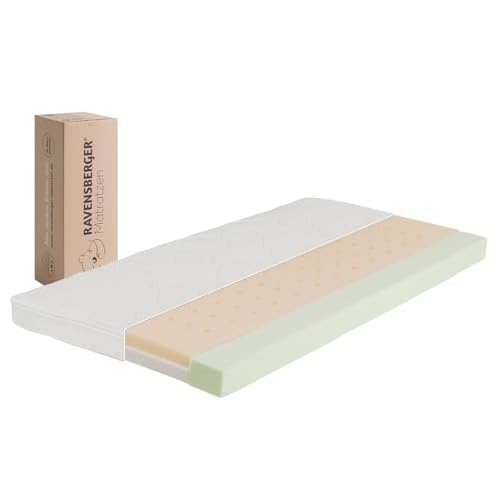 RAVENSBERGER Baby- und Kinderbettmatratze CALIPORE® Schaum Matratze 70 x 140 cm | Antimon FREI - Silber FREI - ohne optische Aufheller | Baumwoll-Doppeltuch-Bezug | Klasse 1 - für Babys geeignet