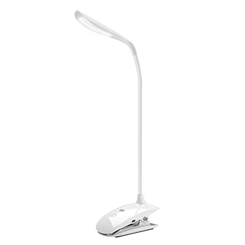 LE Dimmable Desk Lamp, Rechargeable Clip LED Desk Lamp, 14 LEDs Gooseneck LED Portable Reading Book Light, 3 Dimming Level, Touch Sensitive Table Lamp, USB Cord Included, Daylight White, Study Lamp