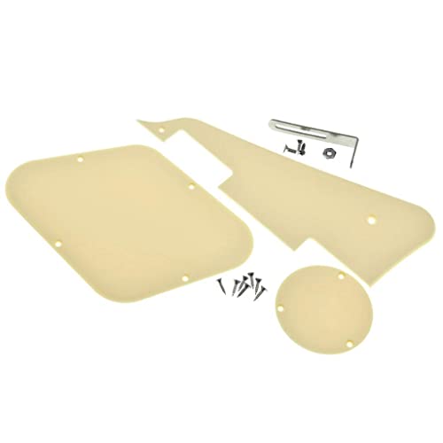 Dopro LP Guitar Pickguard Back Plate Rear Cavity Cover Switch Plate and Nickel Steel Mounting Bracket with Steel Pickguard Mounting Screws for USA GB Les Paul Cream 1Ply