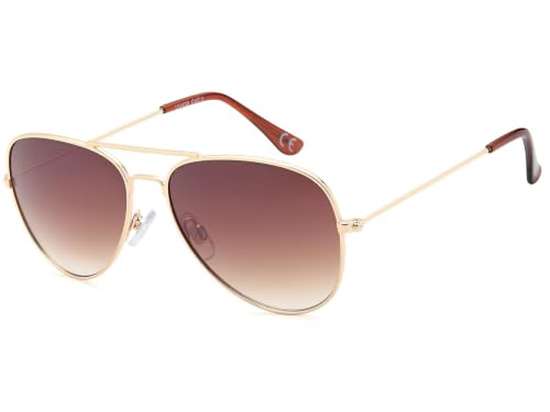 styleBREAKER Kinder Pilotenbrille Edelstahl UV400, 4-10 J, Gold/Braun
