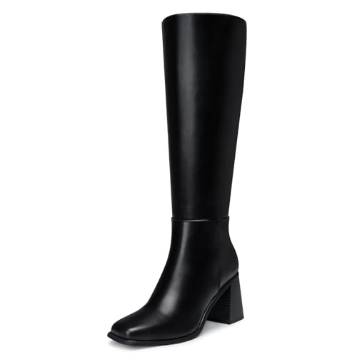Image of CELLENZ Women's Knee High Boots: 3 Inch Chunky Heel, Square Toe Tall Boot, Winter Fall Fashion Gogo Side Zipper Long Boots for Work,Night Out,Party,Dancing