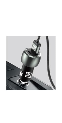 Image of ONE 7 65W Dual-Port Car Charger Adapter with Cable, USB-C & USB-A Ultra Fast Charging Metal Car Charger for Phones, Tablets, GPS Devices - Compact 12V /24V Vehicle Power Outlet Charger (ON QCC-27)