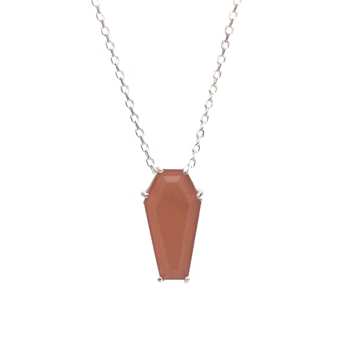 925 Sterling Silver Pendant Necklace, Natural Gemstone Birthstone, Gift For Women, Genuine Rough Gemstone Pendant, Gift For Her, Silver Jewelry 18 Inch Chain: Peach Moonstone