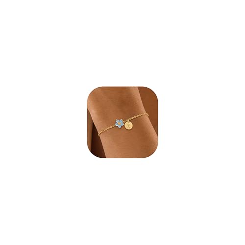 Image of KAERUN Initial Birthstone Gold Bracelets for Women Dainty Flowers Bracelets