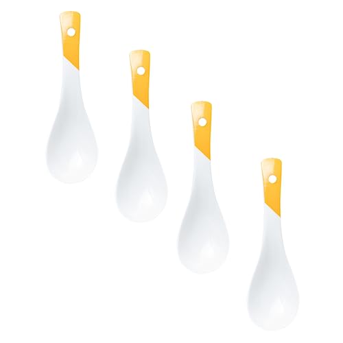 CIYODO 4pcs Ceramic Spoon Chinese Spoons Honey Spoon Restaurant Spoon Silverware Spoons Soup Spoons Asian Noodles Spoon Tasting Spoon Asian Spoon Dessert Spoons Ladle Spoon Ceramics White
